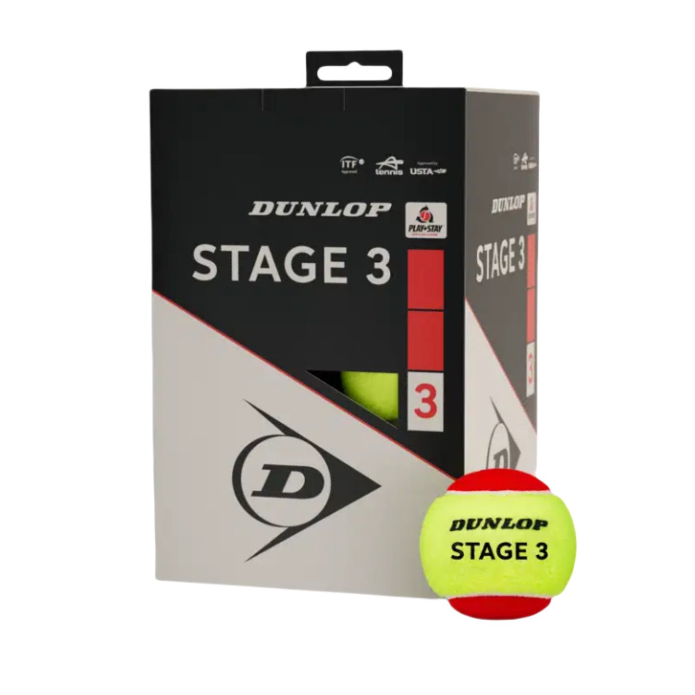 DUNLOP Stage 3 Red (12 In 1 Box) Beginner Tennis Balls – Slower Speed & Larger Size - Gem Sports