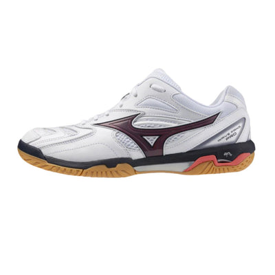 MIZUNO WAVE FANG PRO UNISEX Badminton Shoes - White/Baritone Blue/Calypso Coral - Gem Sports