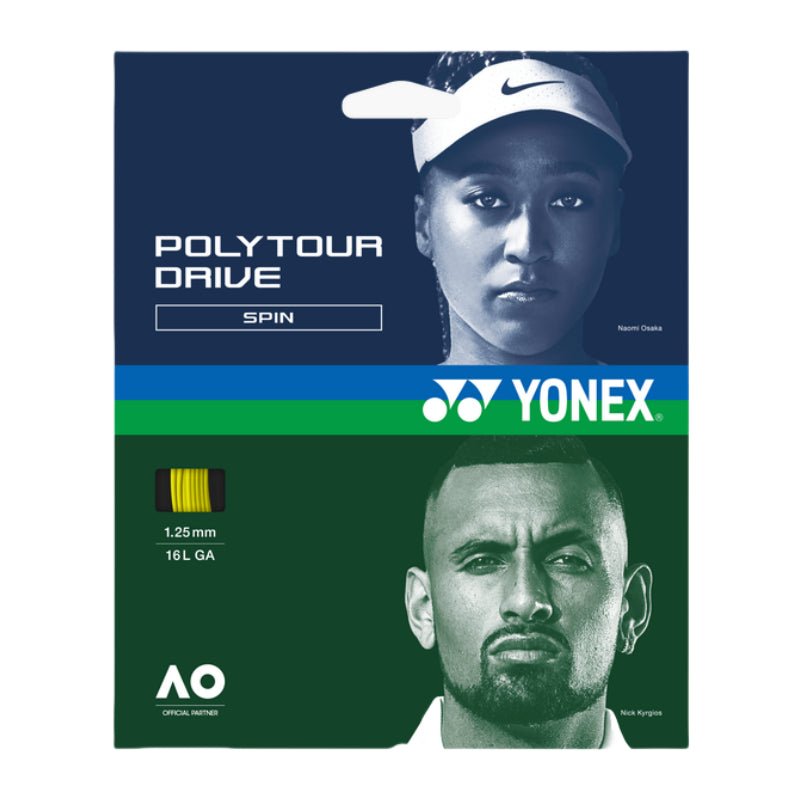 YONEX Poly Tour Drive 16L (1.25mm) Tennis String 12m Set - Flash Yellow - Gem Sports