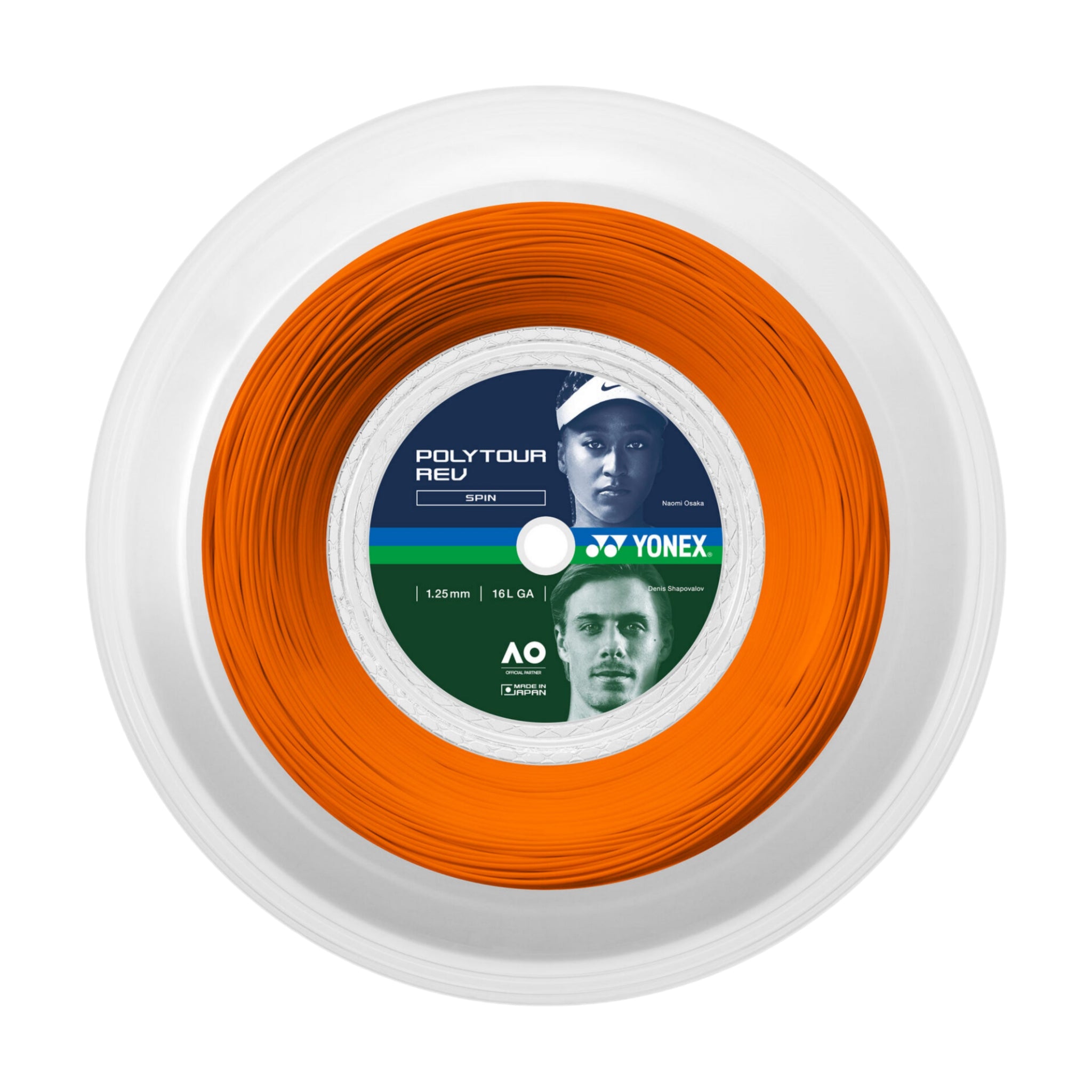 YONEX Poly Tour Rev 16L (1.25mm) Tennis String 200m Reel - Bright Orange - Gem Sports