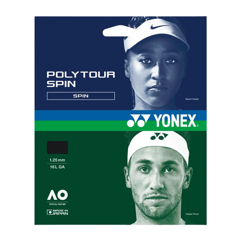 YONEX Poly Tour Spin 16L (1.25mm) Tennis String 12m Set - Black - Gem Sports