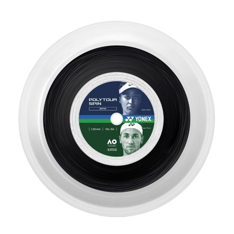 YONEX Poly Tour Spin 16L (1.25mm) Tennis String 200m Reel - Black - Gem Sports