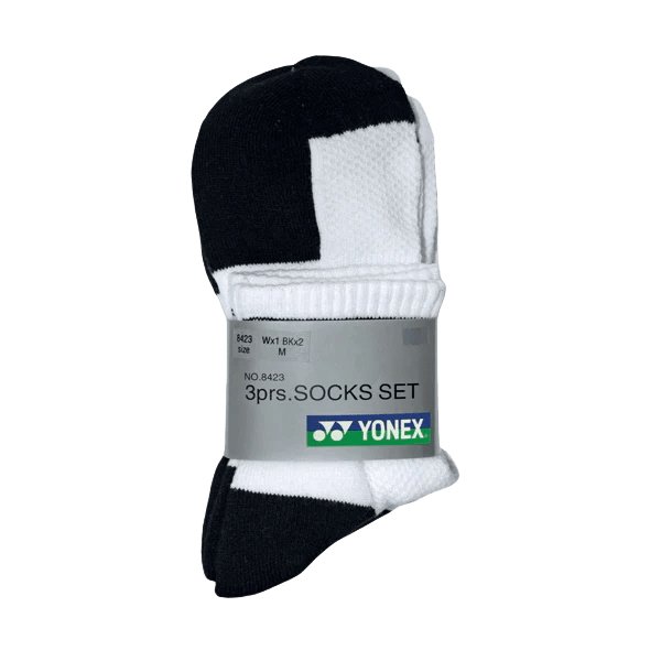 YONEX Quarter Socks (Pack of 3) 8423 Assorted/White - Gem Sports