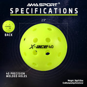 AMA SPORT X-ACE40 Rotational Pickleball Balls Green 12PCS(PET) - Gem Sports