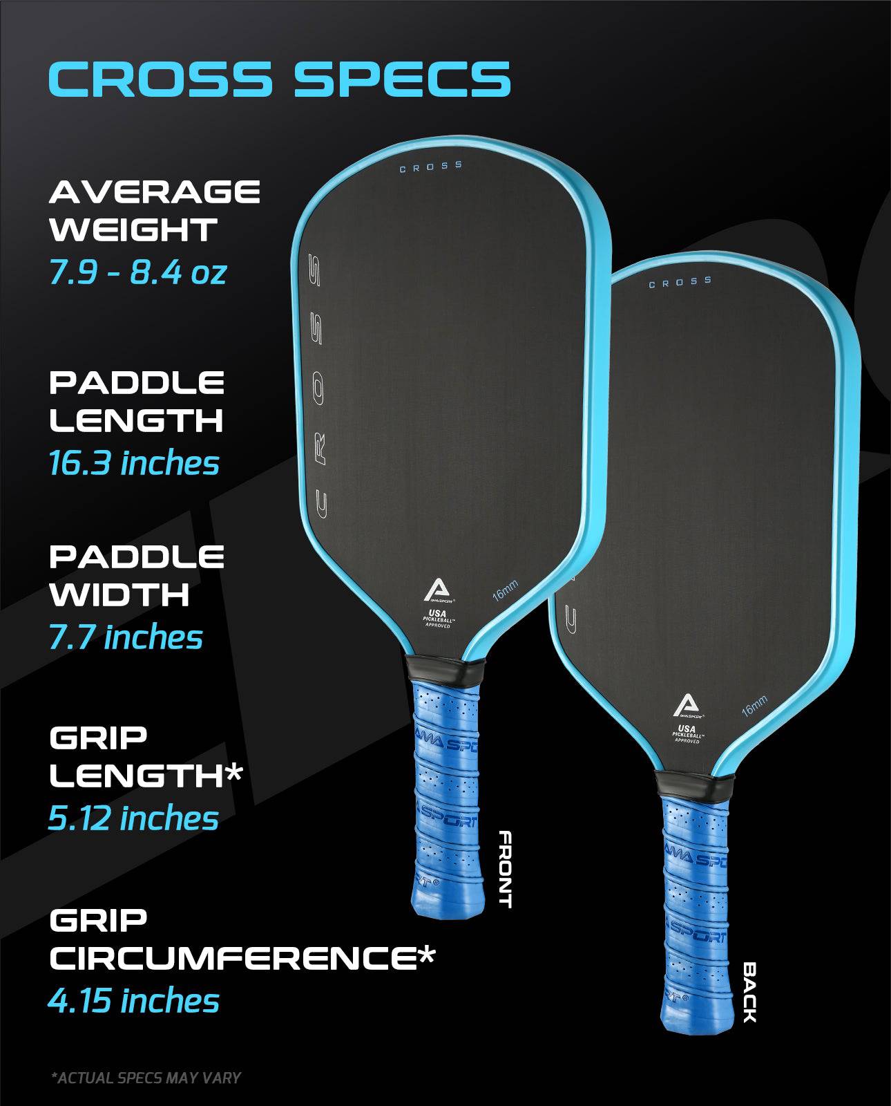 AMA SPORT Cross Pickleball Paddle Blue (USAPA Approved) - Gem Sports