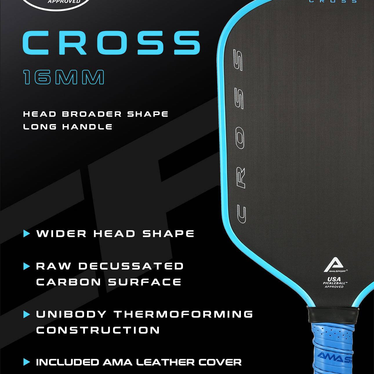 AMA SPORT Cross Pickleball Paddle Blue (USAPA Approved) - Gem Sports