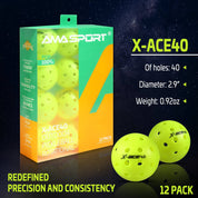 AMA SPORT X-ACE40 Rotational Pickleball Balls Green 12PCS(PET) - Gem Sports