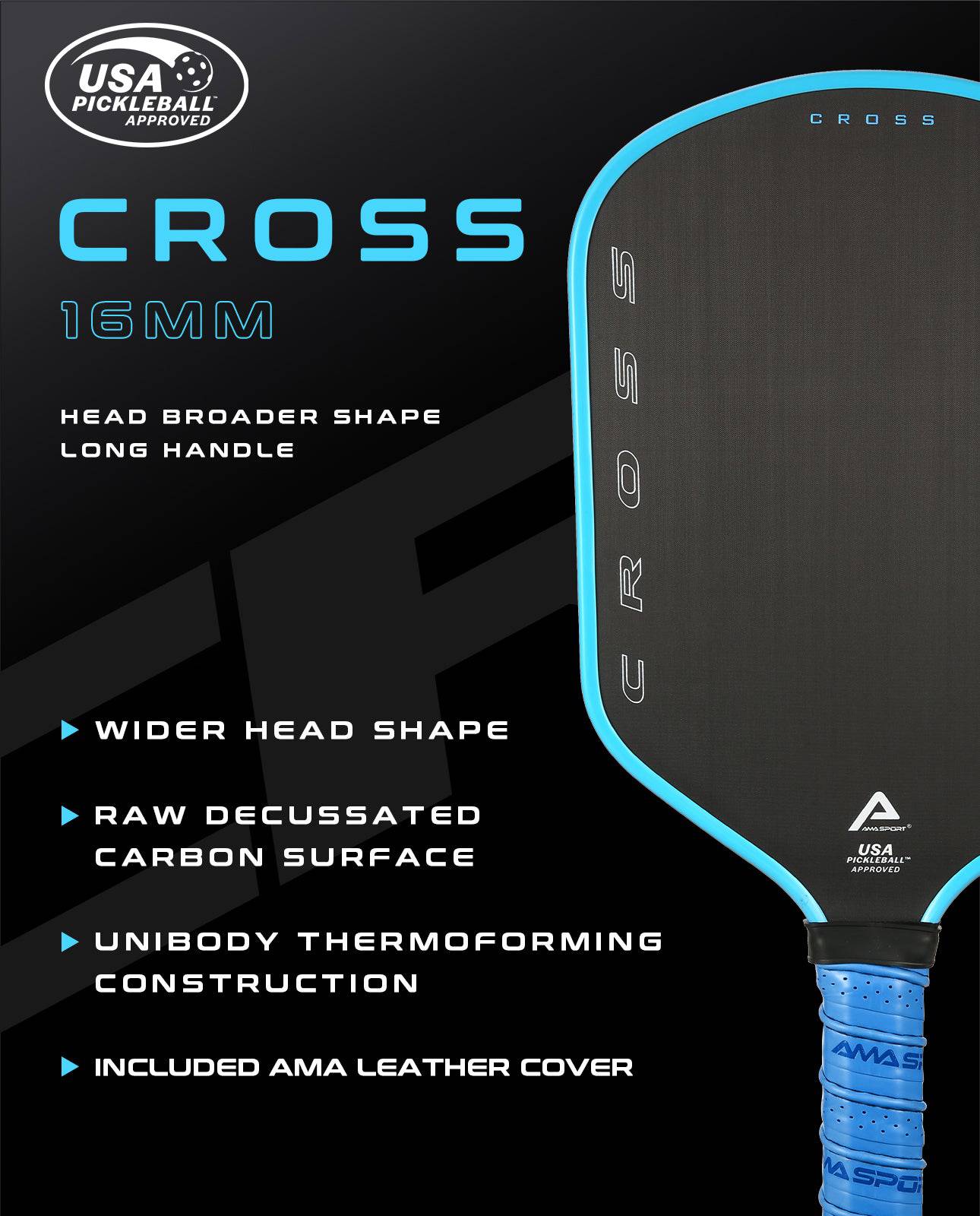 AMA SPORT Cross Pickleball Paddle Blue (USAPA Approved) - Gem Sports