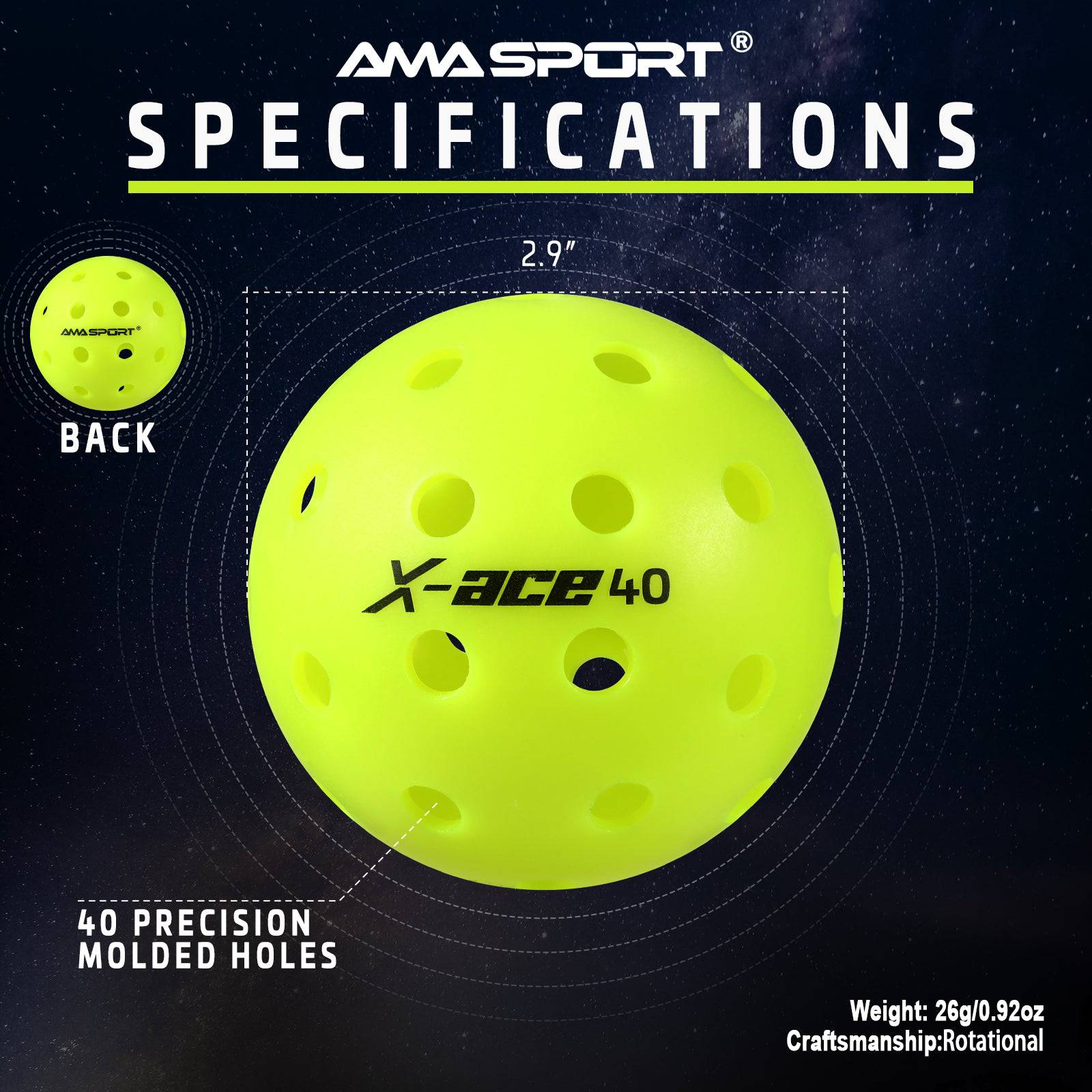 AMA SPORT X - ACE40 Rotational Pickleball Balls Green 12PCS(PET) - Gem Sports