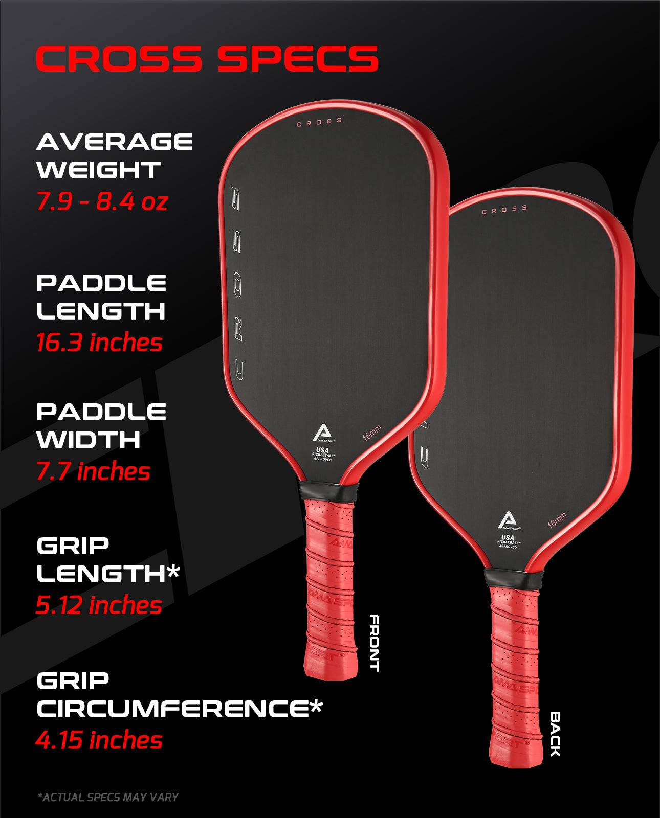 AMA SPORT Cross Pickleball Paddle Red (USAPA Approved) - Gem Sports