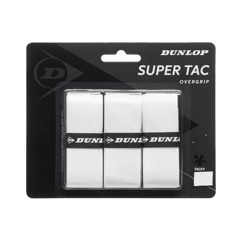 DUNLOP Super Tac Overgrip (3 Wraps) – White | Ultra Tacky & Durable - Gem Sports