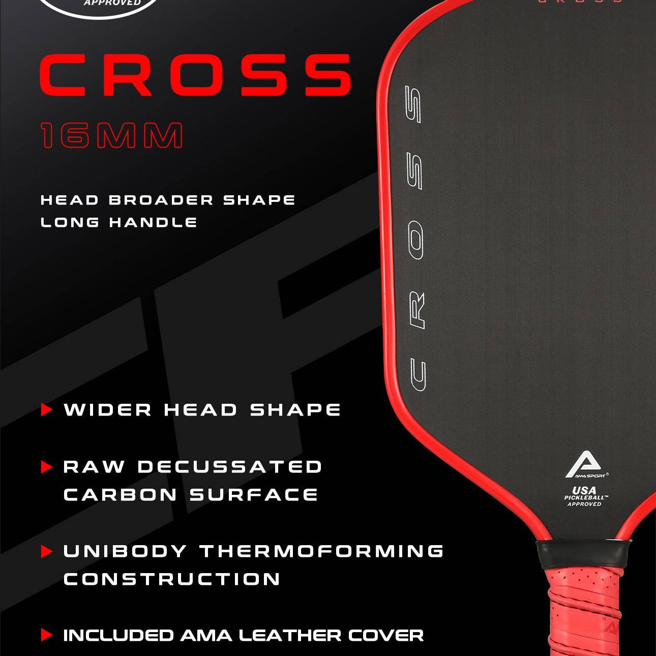 AMA SPORT Cross Pickleball Paddle Red (USAPA Approved) - Gem Sports