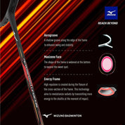 MIZUNO ACROSPEED 1 FOCUS (Black/Red) 4U/G6 Badminton Racquet – Unstrung & Free Grip - Gem Sports
