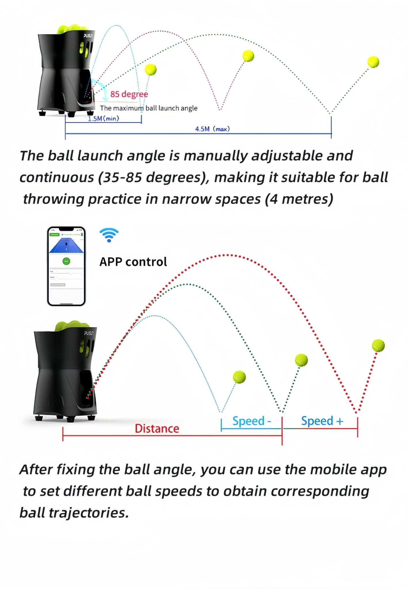 PUSUN PT - mini Tennis/Padelball Machine - Gem Sports