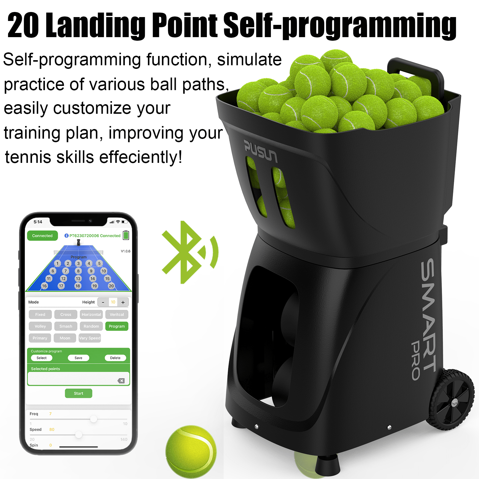 PUSUN PT - Smart Pro Tennis Ball Machine - Gem Sports