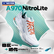 VICTOR A970 NitroLite Badminton Shoes AG - White/Brook Green UNISEX - Gem Sports