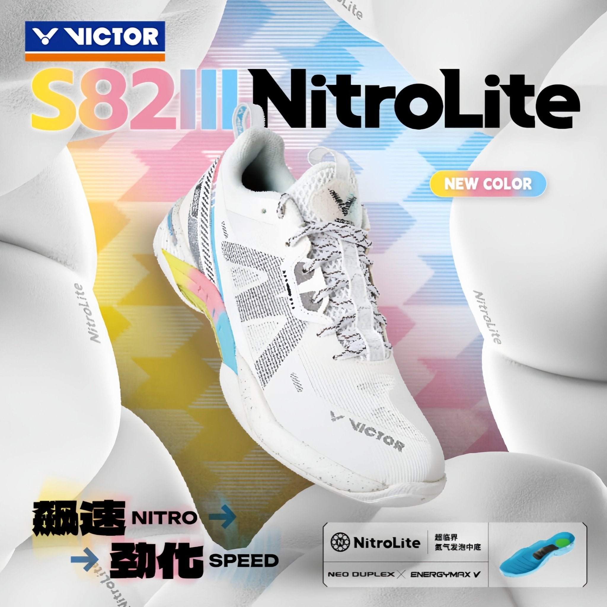 VICTOR S82III NitroLite Badminton Shoes A - Brilliant White UNISEX - Gem Sports