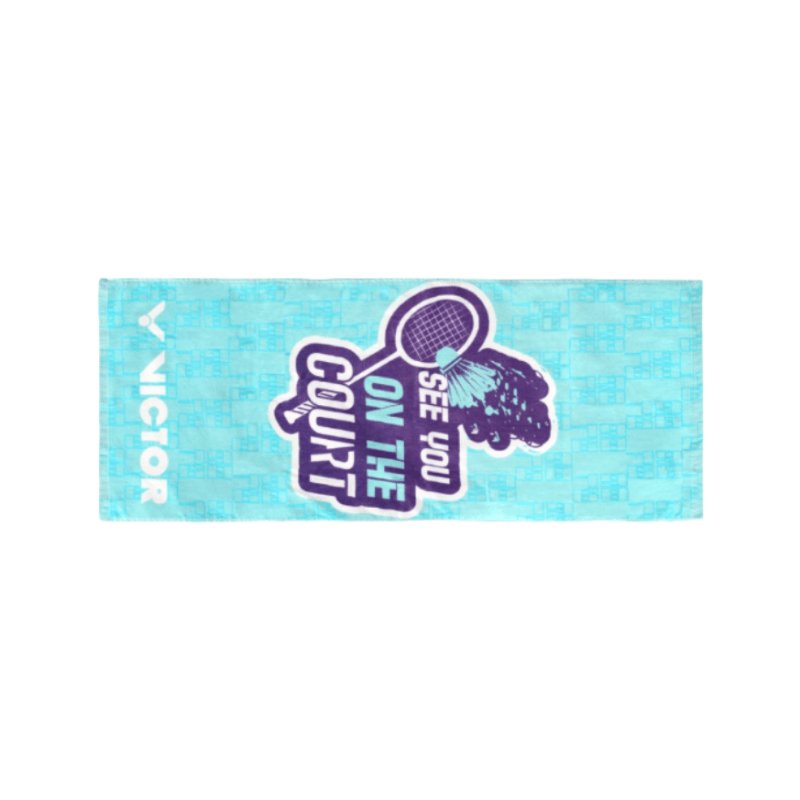 VICTOR Sports Towel TW2010 M Aruba Blue 'SEE YOU ON THE COURT' - Gem Sports