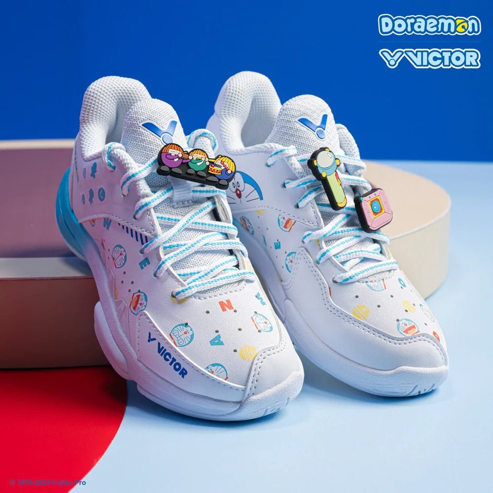 VICTOR x Doraemon JUNIOR Badminton Shoes (With Shoelace Charms) P - DRMJR - A White - Gem Sports