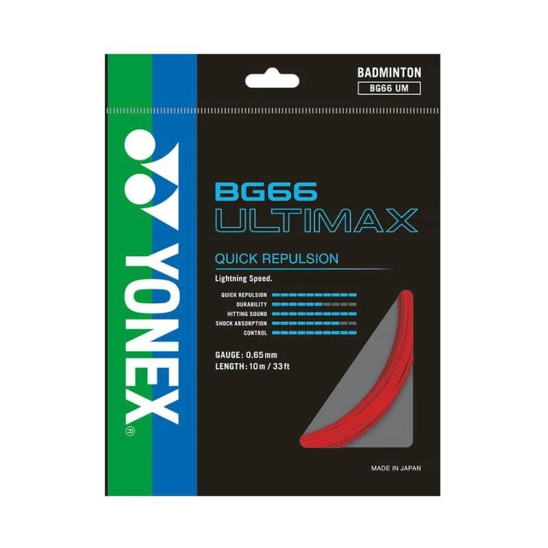 YONEX BG66 ULTIMAX Badminton String Set (10m) Red - Gem Sports