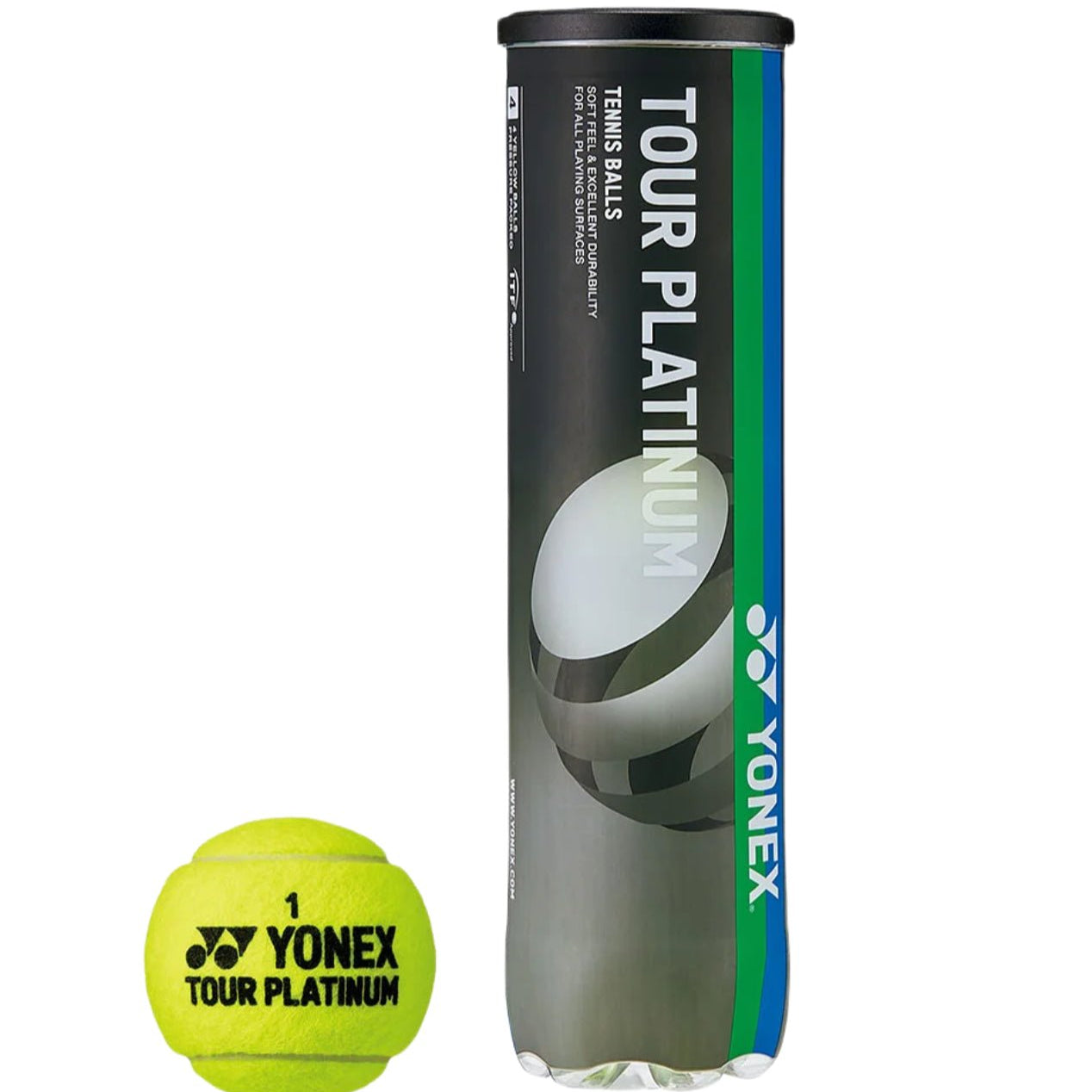 YONEX Tour Platinum Tennis Ball (4 In 1 Tube) – ITF Approved (TB - TP4) - Gem Sports