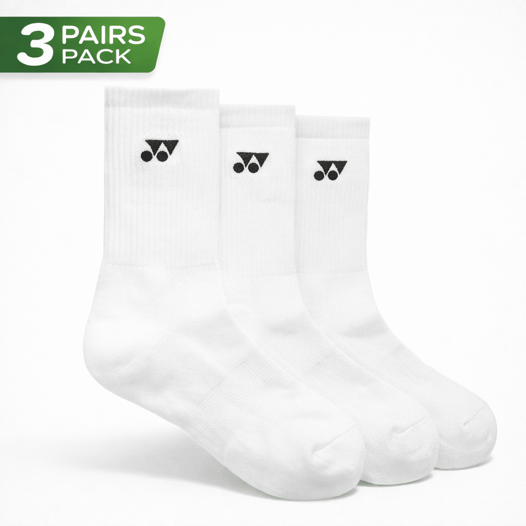YONEX Uni Sport Crew Socks (3 Pairs) 19256EX - White - Gem Sports